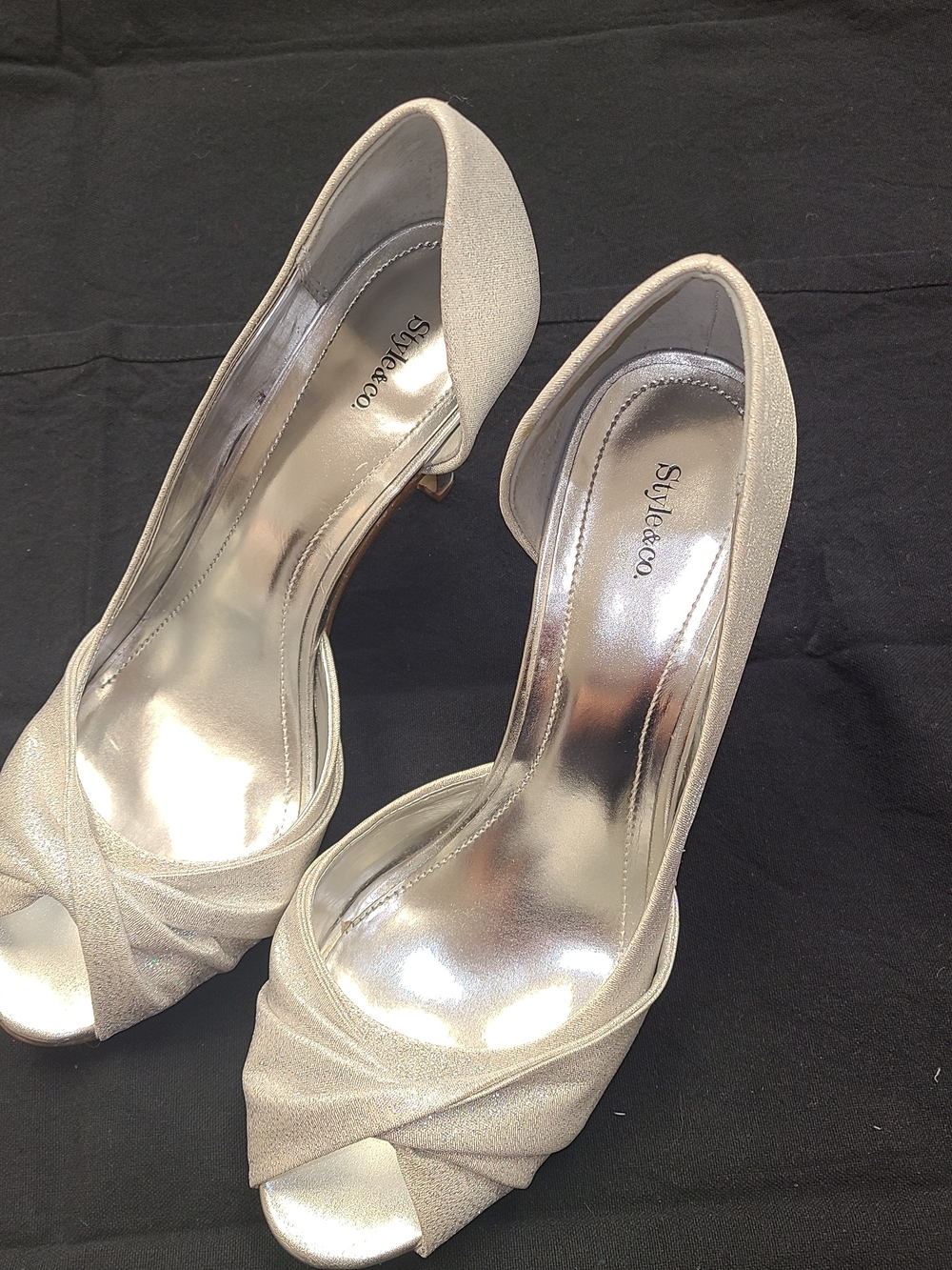 Style & Co. Women’s Silver Open-Toe Heels with Twisted Front